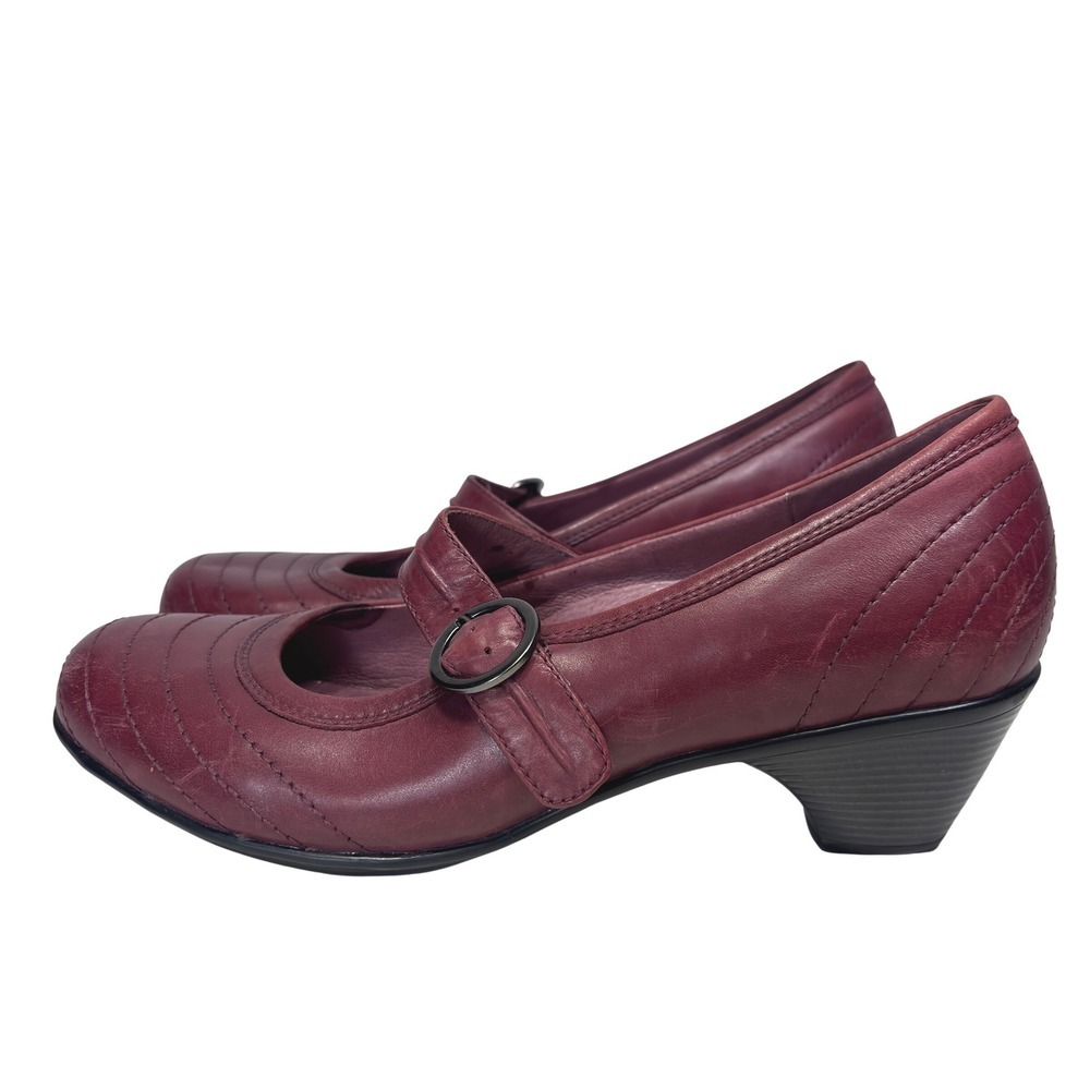 Dansko Burgundy Leather Mary Jane Buckle Block Heel Shoes Womens